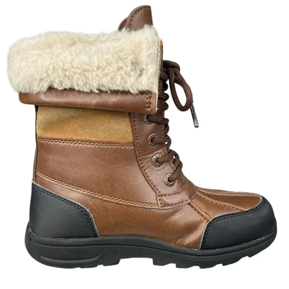 UGG Kids Butte Brown Leather Cuffed Winter Boot Size US 13